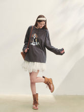 Lace Panel Dog Print Crew Neck Tee - CHINASQUAD