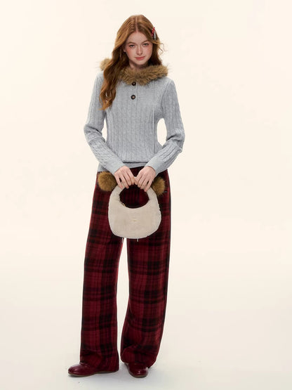 Vintage Wool-Blend Drawstring Wide-Leg Pants