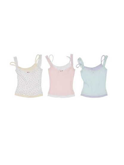 Asymmetrical Lace Trim Layered Knit Camisole 1Jinn Studio