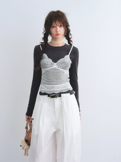 Lace Layered Illusion Long Sleeve T-Shirt