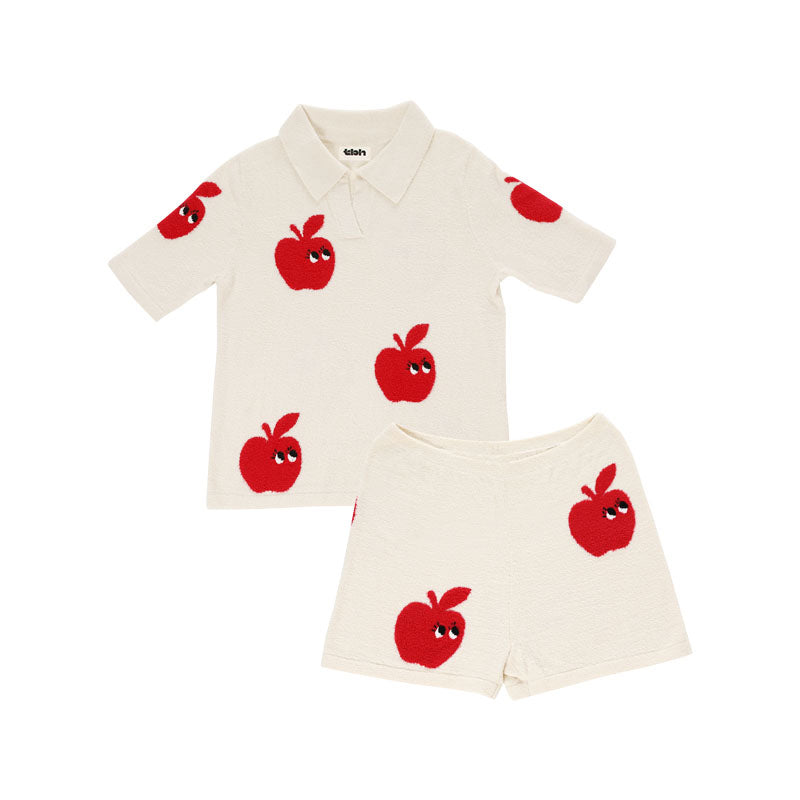 Red &amp; Black Apple Pattern Knitted Short Pajamas