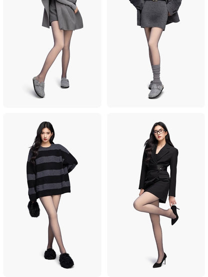 Double-Layer Black Sheer Pantyhose, Black Semi-Sheer Tights