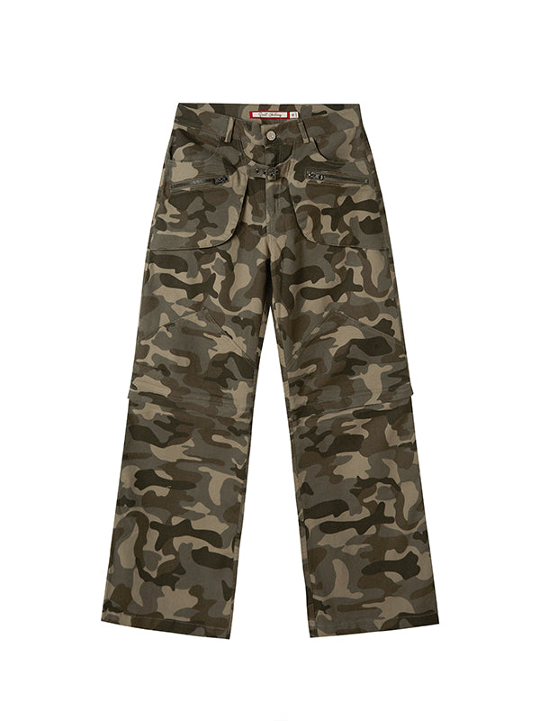 Camouflage Print Zip-off Convertible Cargo Pants