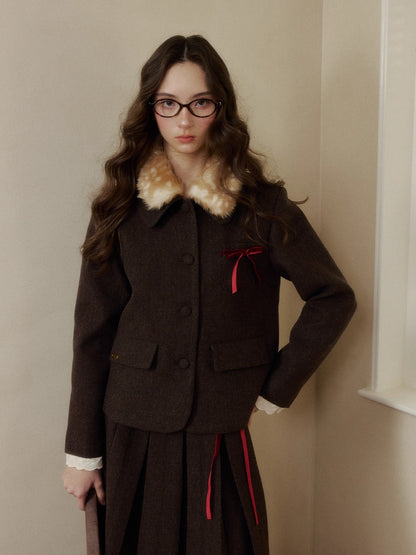 Vintage Wool Coat &amp; Pleated Skirt Set