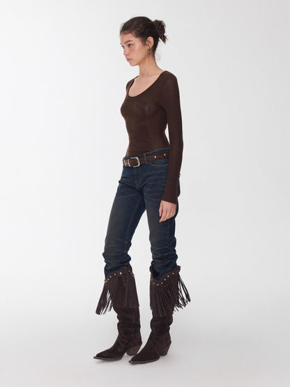 Textured Jacquard Knit Round-Neck Sweater
