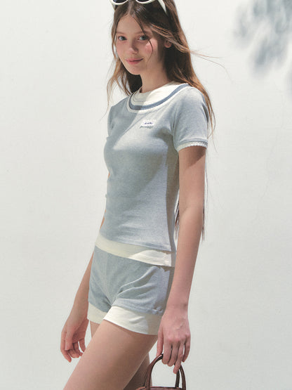 Fake Three-Piece Short-Sleeve T-Shirt &amp; Shorts Set