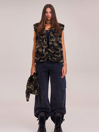 Cross Relic Oversized Faux Fur Vest