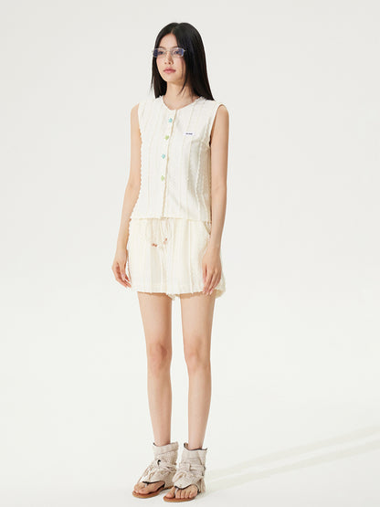 Skin-friendly Lace Hollow-out  Tank Top &amp; Shorts Set - CHINASQUAD