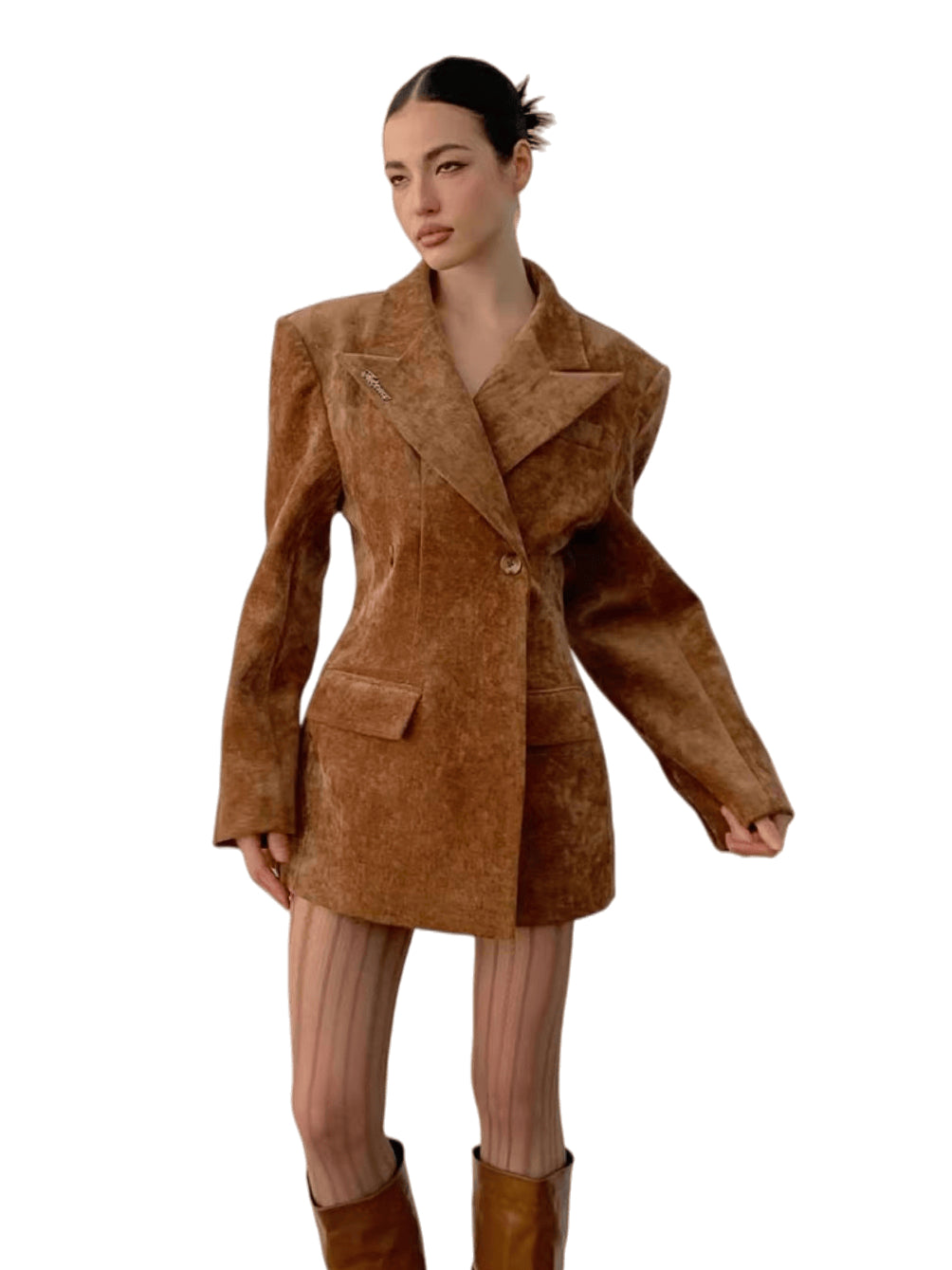 Waist-Cinched Power-Shoulder Blazer