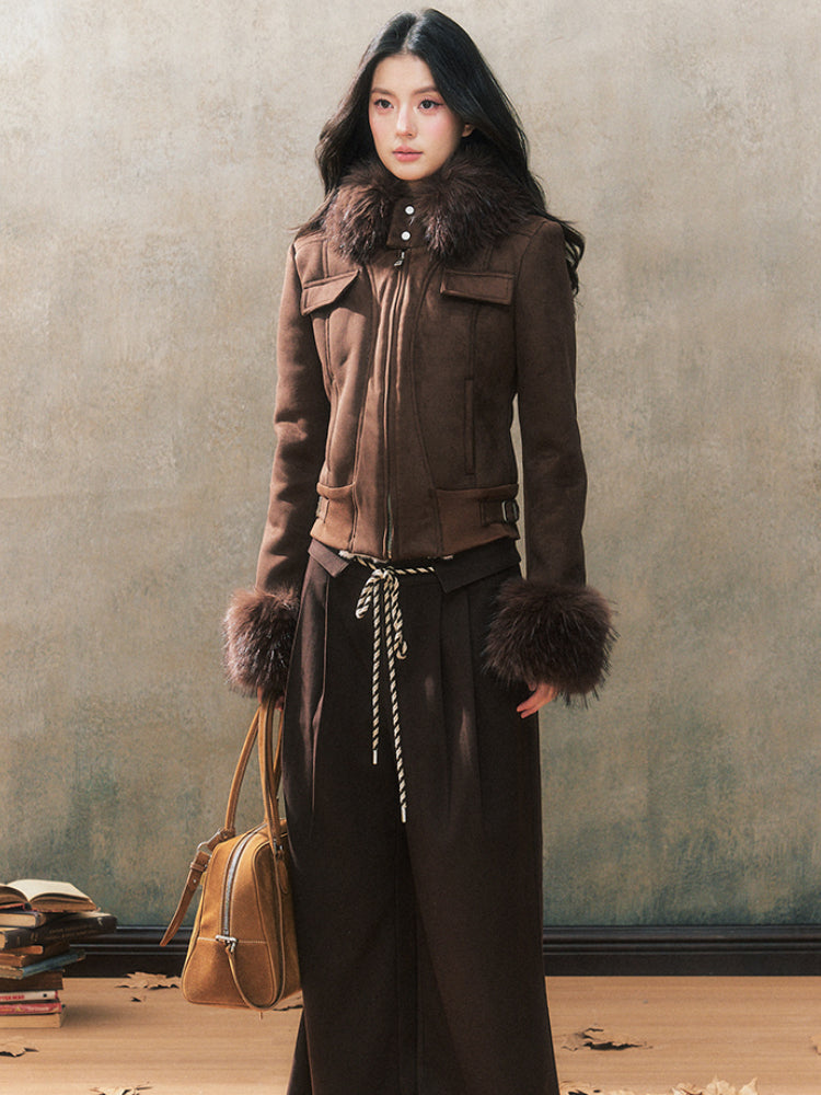 Fur Collar Hooded Shearling Jacket