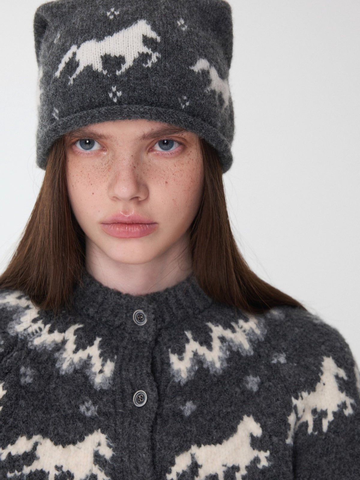 Fair Isle Pony Jacquard Knit Beanie