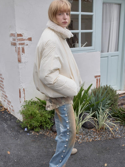 Belted Pleated Cocoon Down Jacket