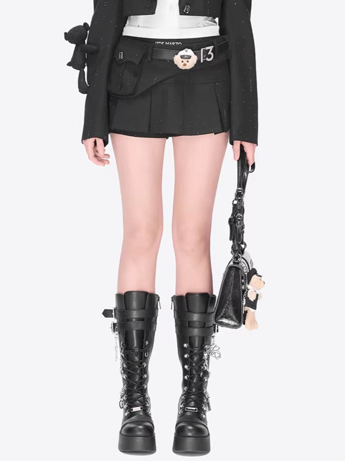 Pocketed Tailored Pleated Mini Skirt