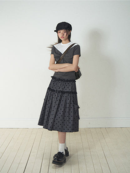 Polka Dot Pocket Loose Midi Skirt
