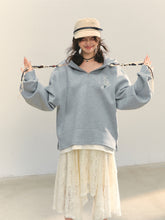 Fake Two-Piece Flower Embroidery Hat Cord Pullover Hoodie - CHINASQUAD