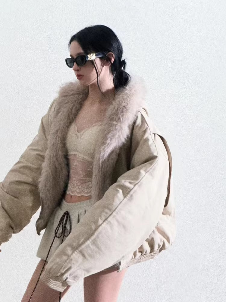 Faux Fur–Trimmed Aviator Parka Jacket