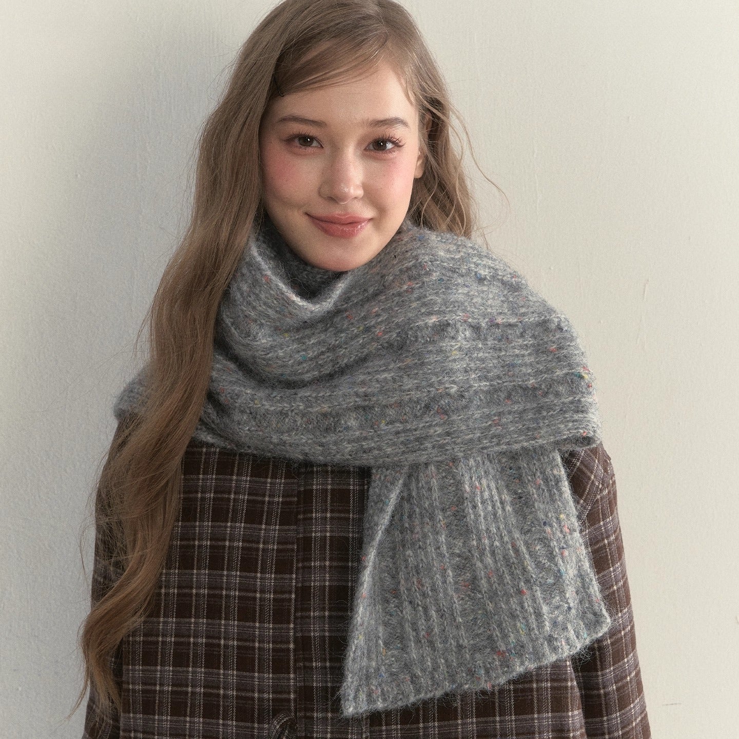 Twist-Knit Speckled Vintage Long Warm Style Wool Scarf