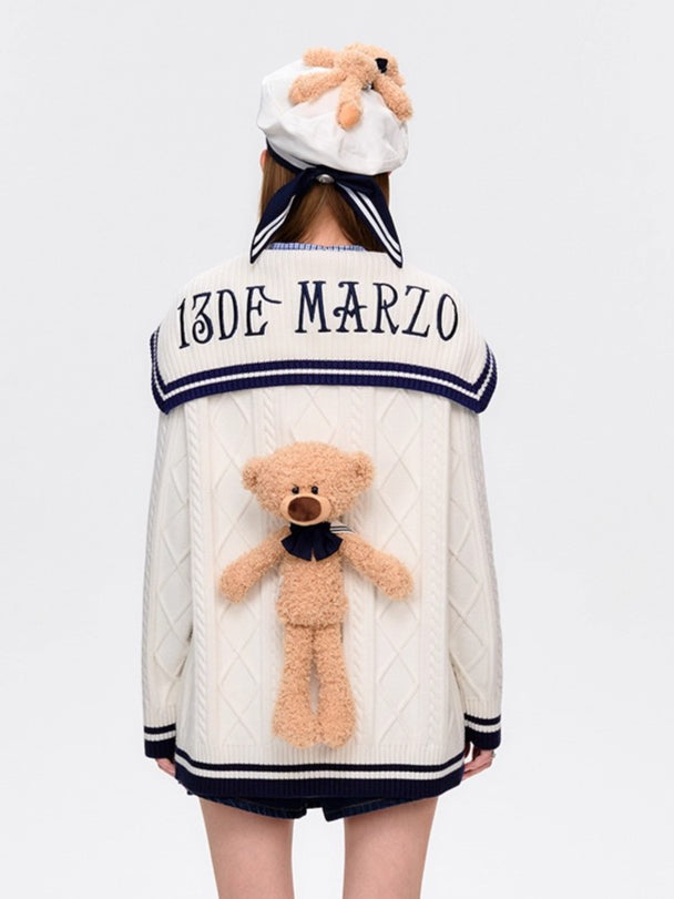 Nautical V-Neck Knit Cardigan