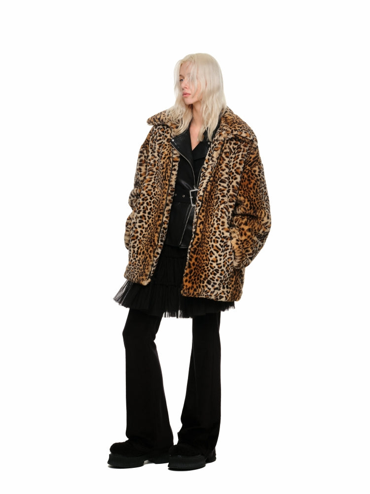 Vintage Leopard Faux Fur Quilted Coat