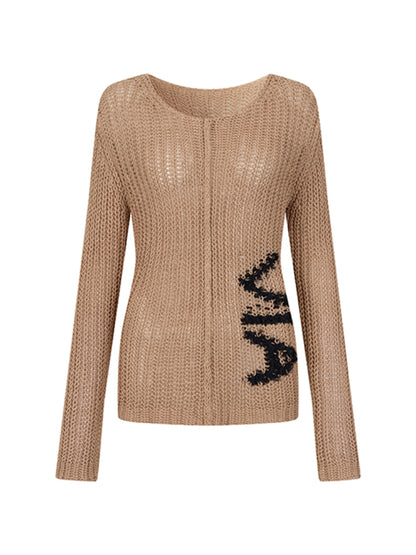 Hollow Knit Letter Sweater