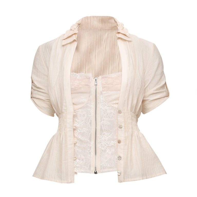 Contrast Lace Panel Two-Piece Shirt