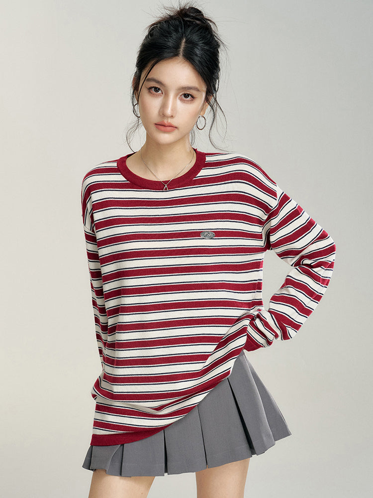 Striped Contrast Loose Knit Sweater