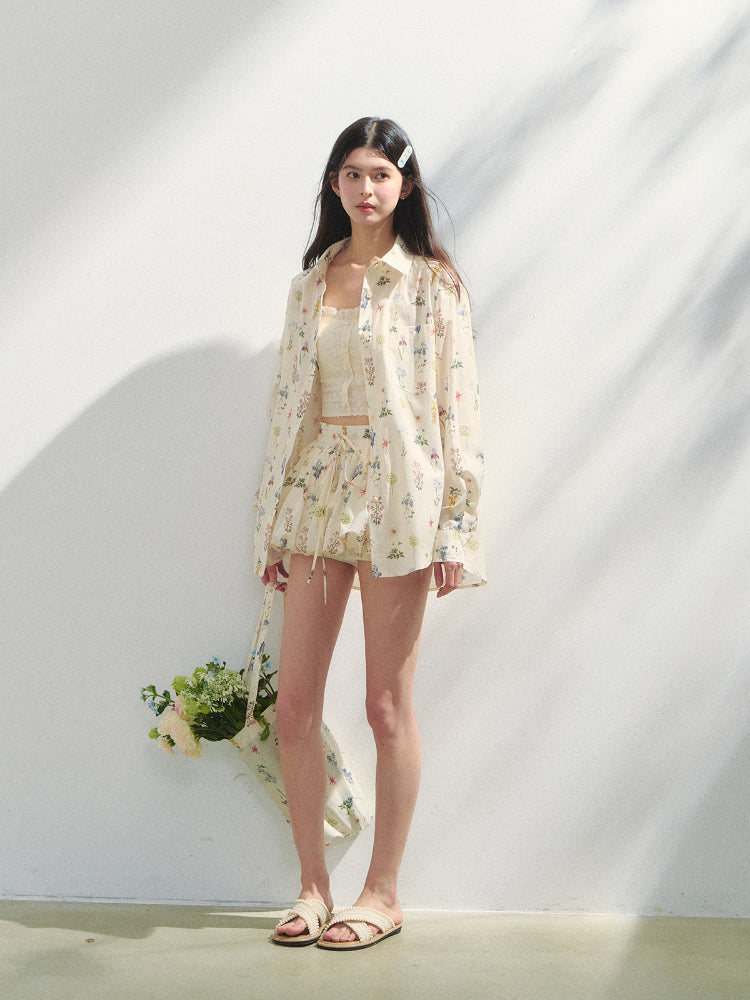 Floral Print Vacation Vibe Shirt &amp; Skirt Set