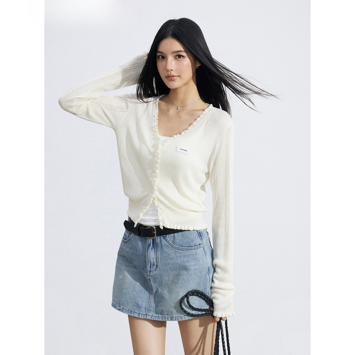 Sheer Lace-Trim Breathable Knit Sun Protection Cardigan