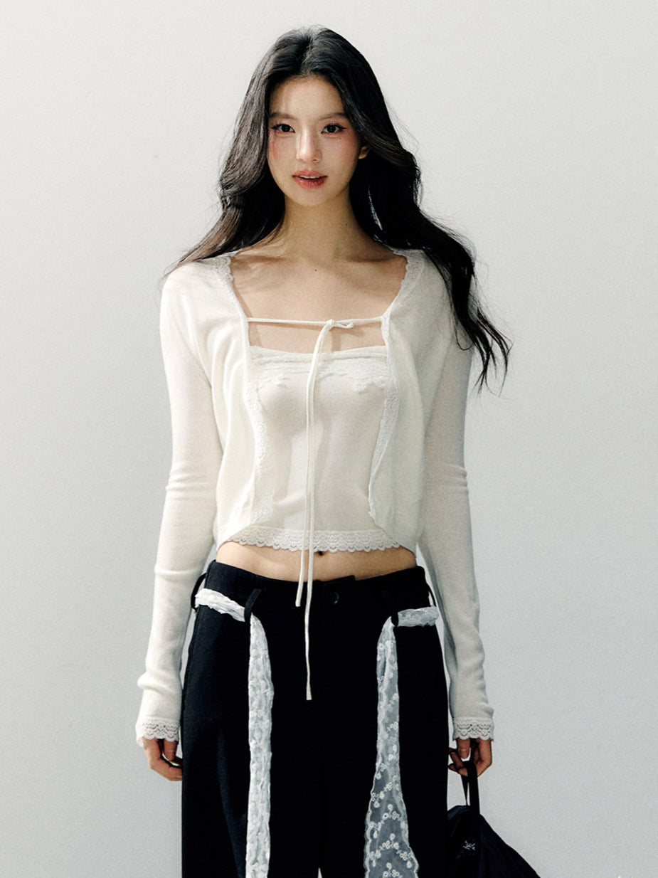 Sheer Shirt &amp; Inner Layer Two-Piece Set