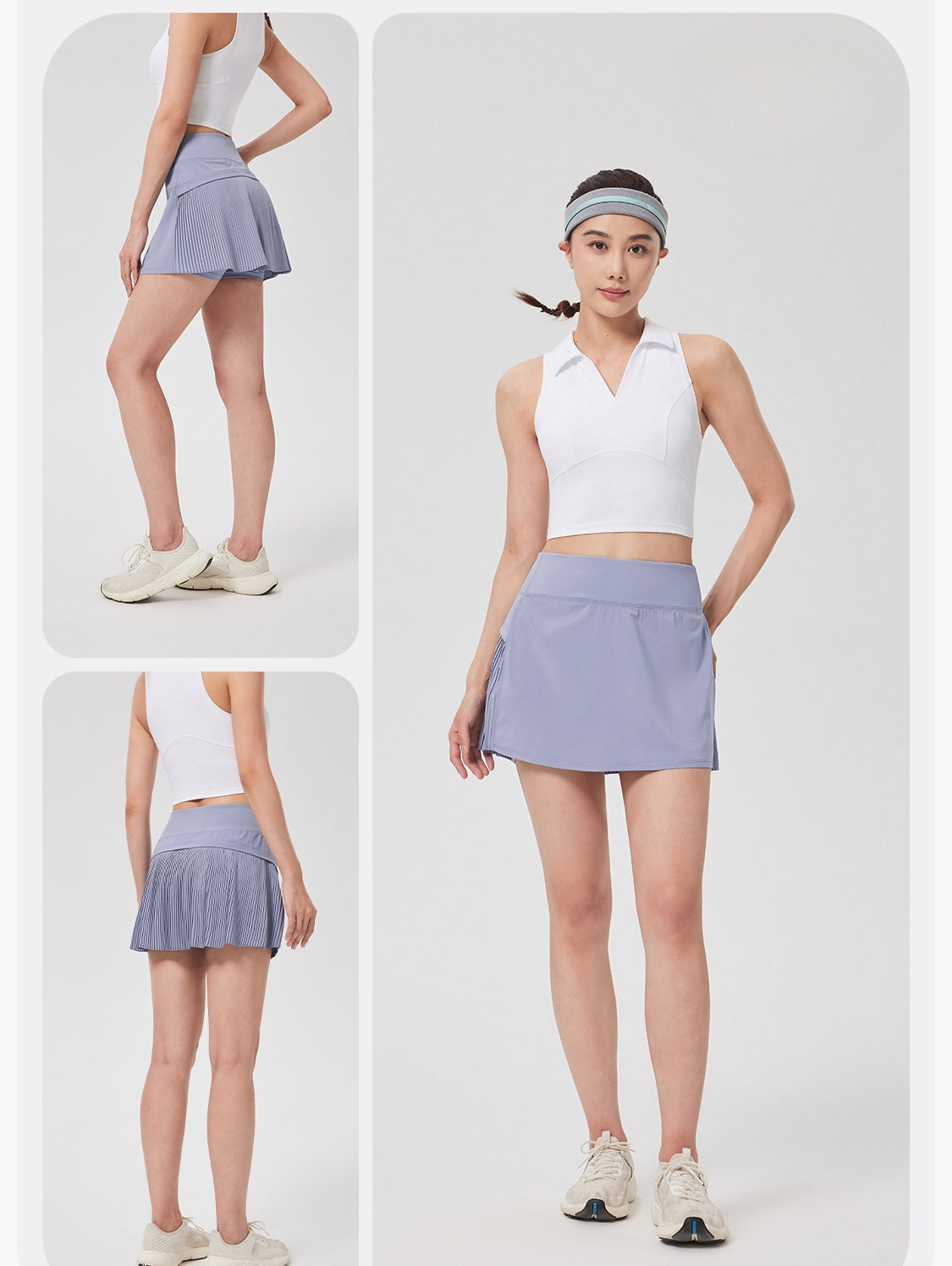 Purple &amp; White Mock Two-piece High-waisted Pleated Sports Skirt