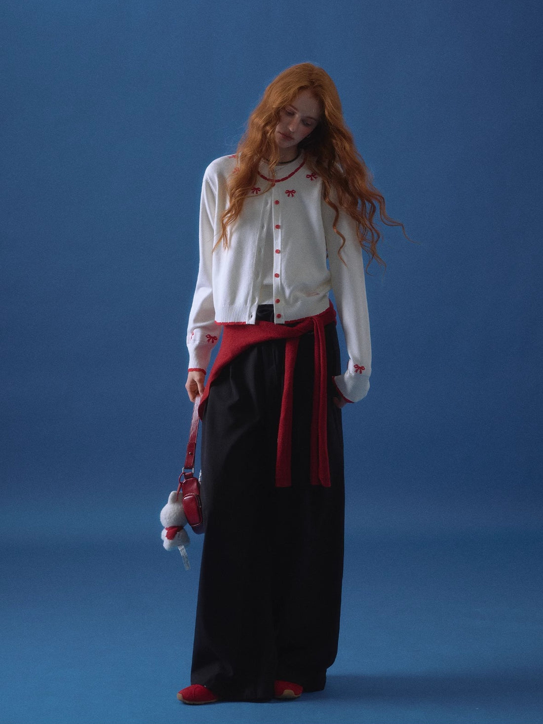 Contrast Jacquard Bow-Knot Knit Cardigan
