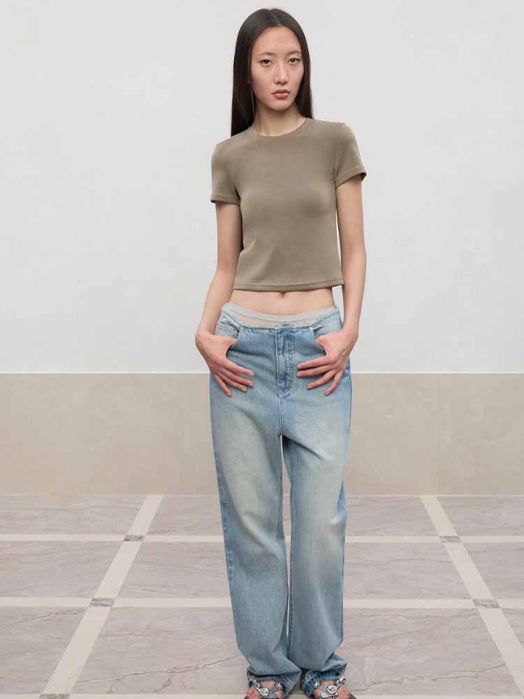 Regular-Shoulder Round Neck Short-Sleeve T-Shirt