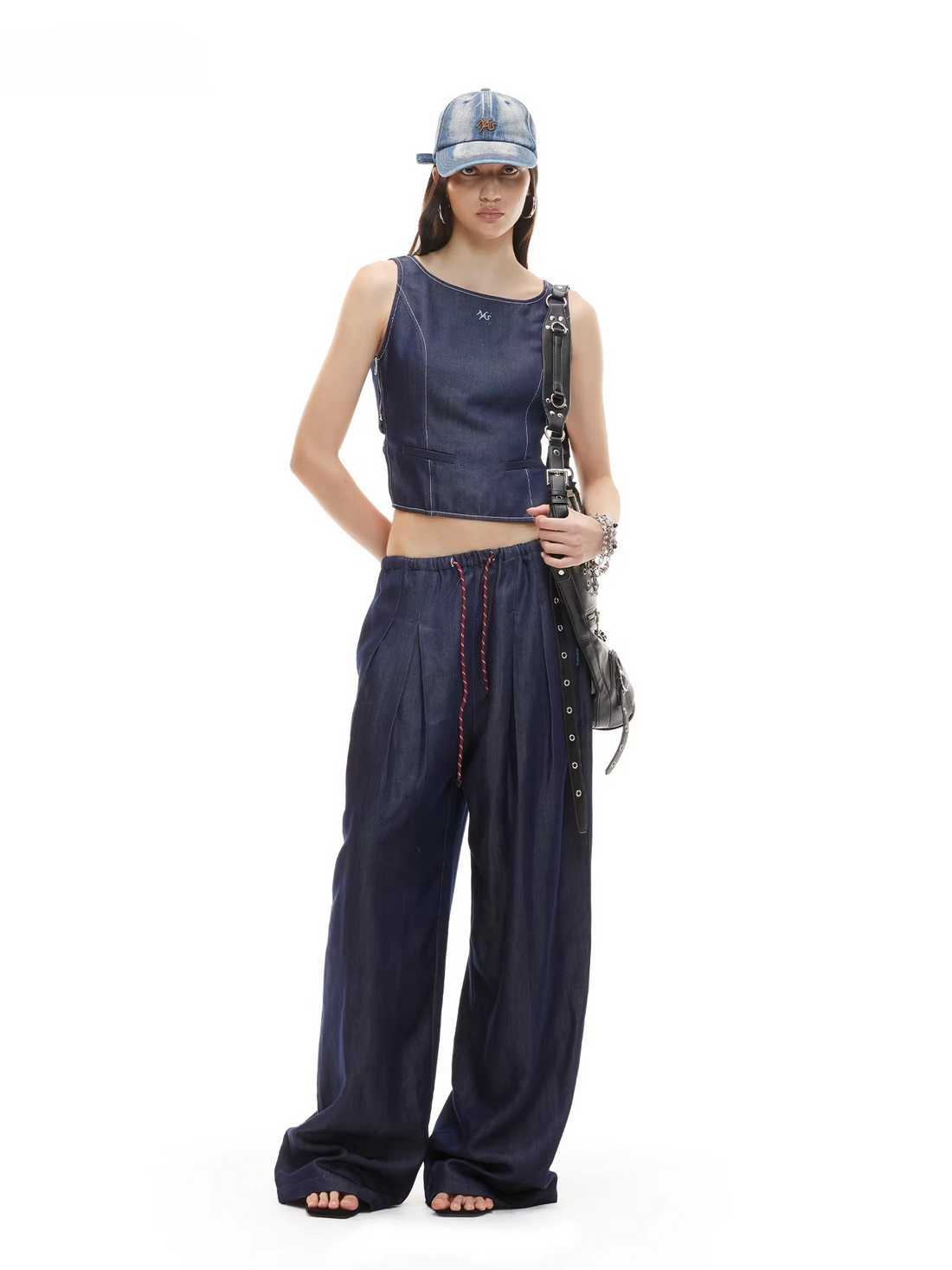 Open-Back Cinched Lyocell Denim Vest