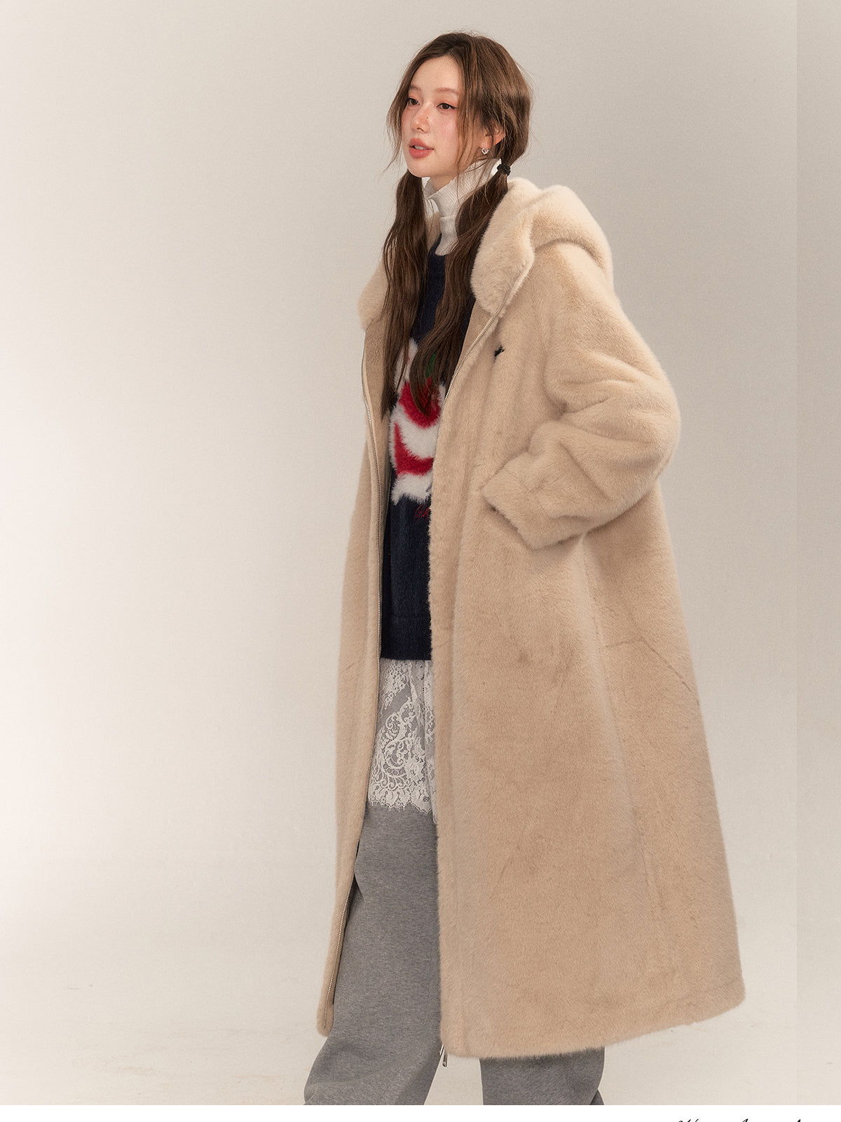 Apricot Faux Fur Long Coat