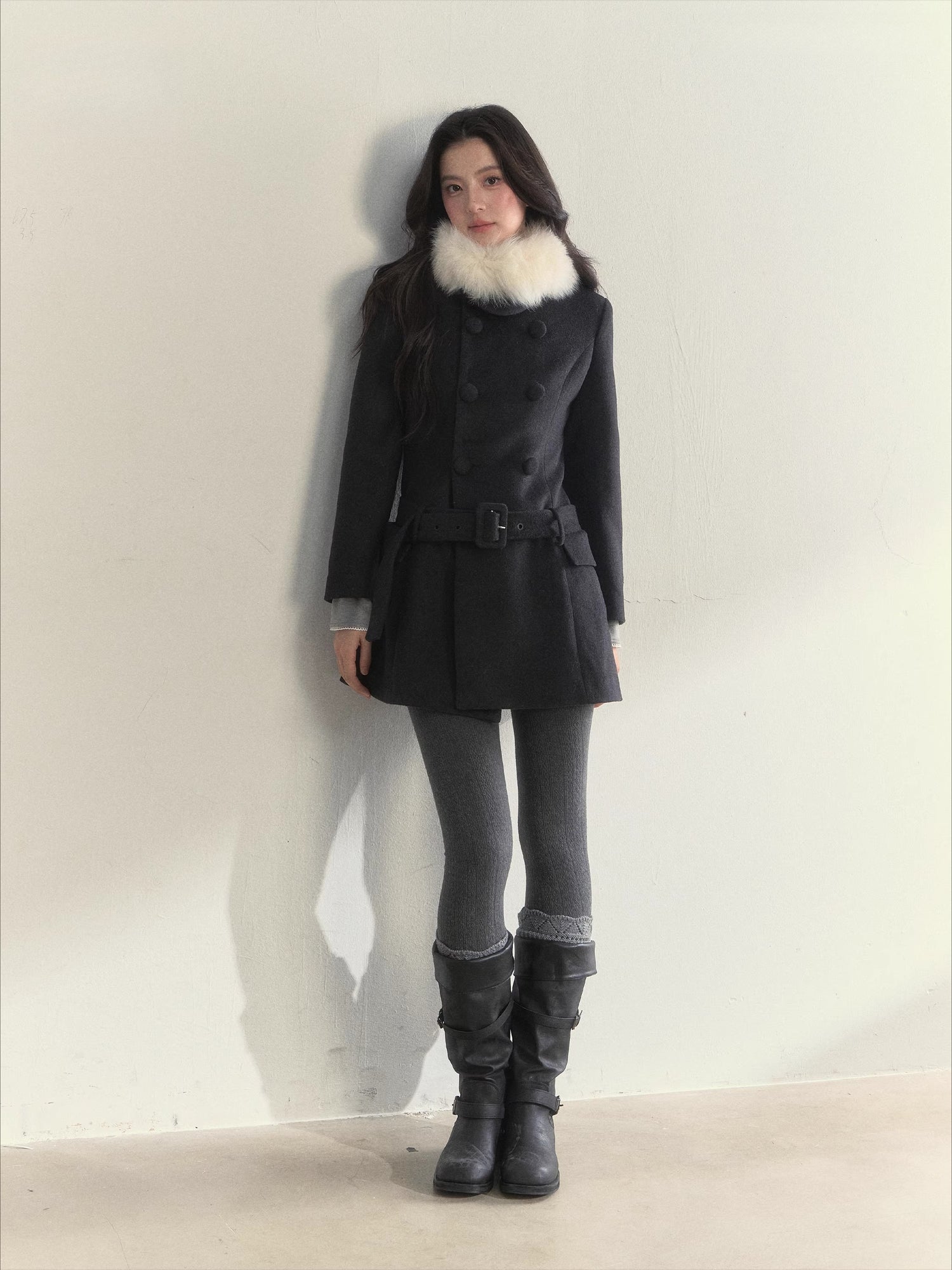 Wool Blend Double-Breasted Midi Coat