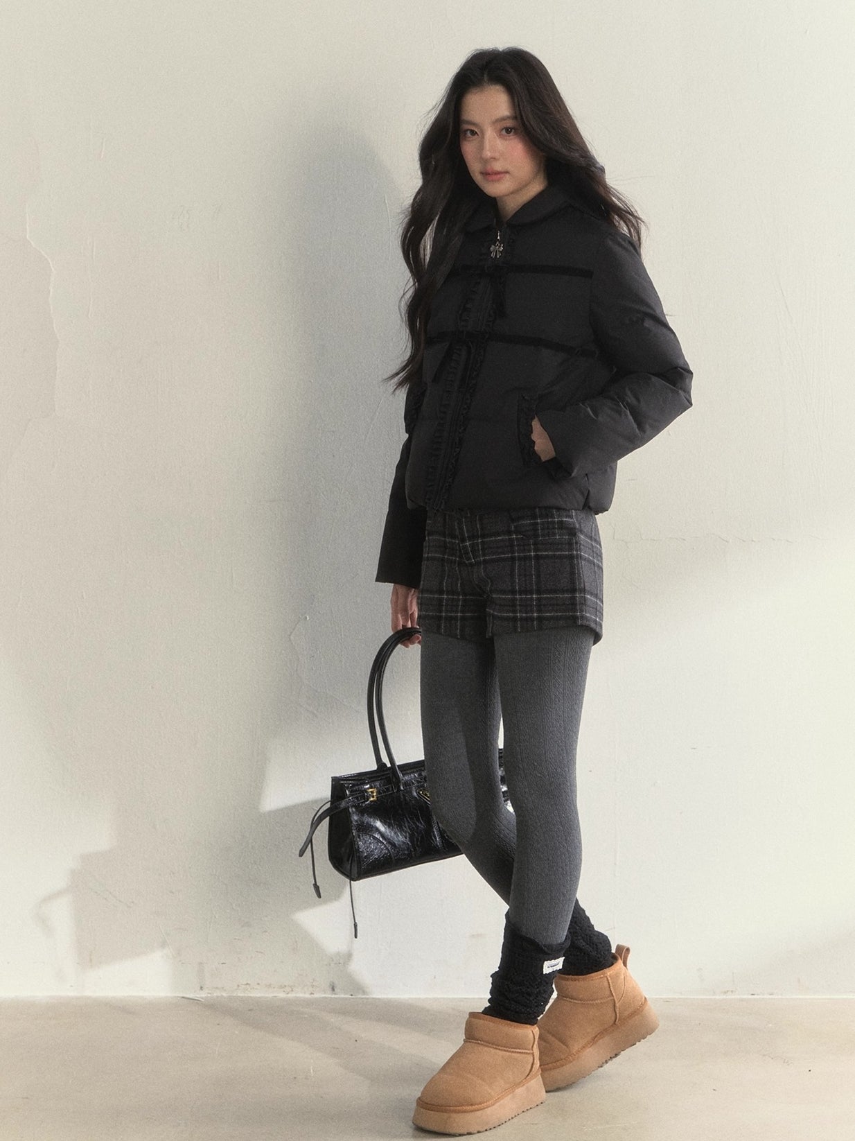 Velvet Bow Trim Down Jacket