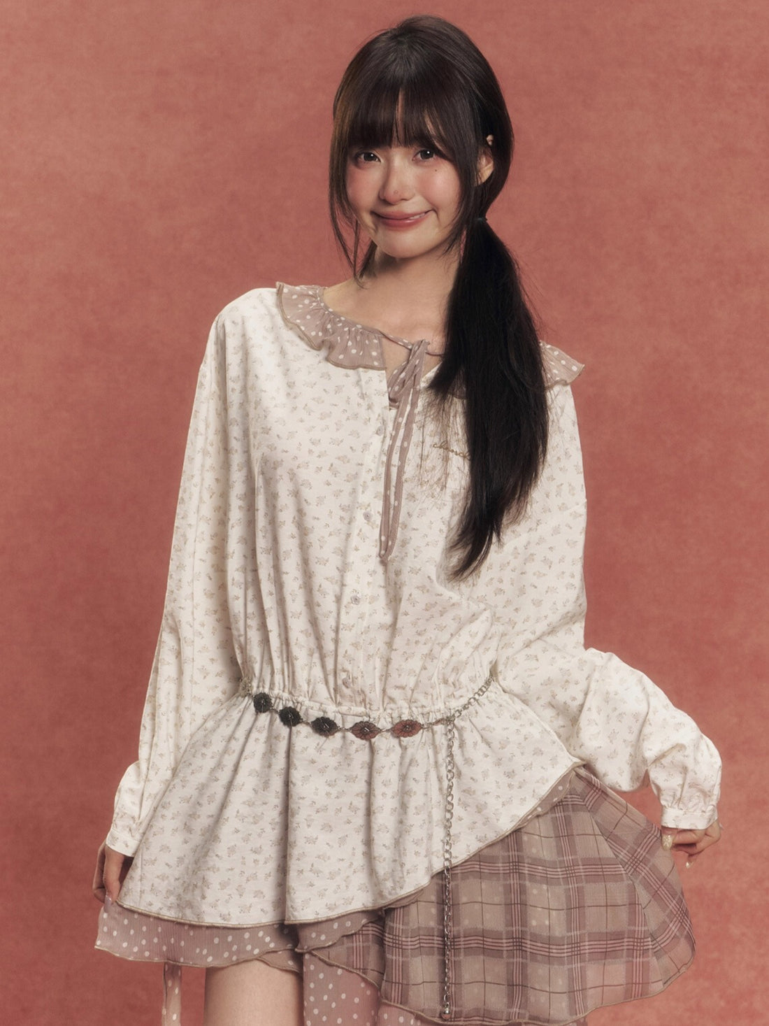 Deconstructed Patchwork Waist-Cinched Shirt Dress