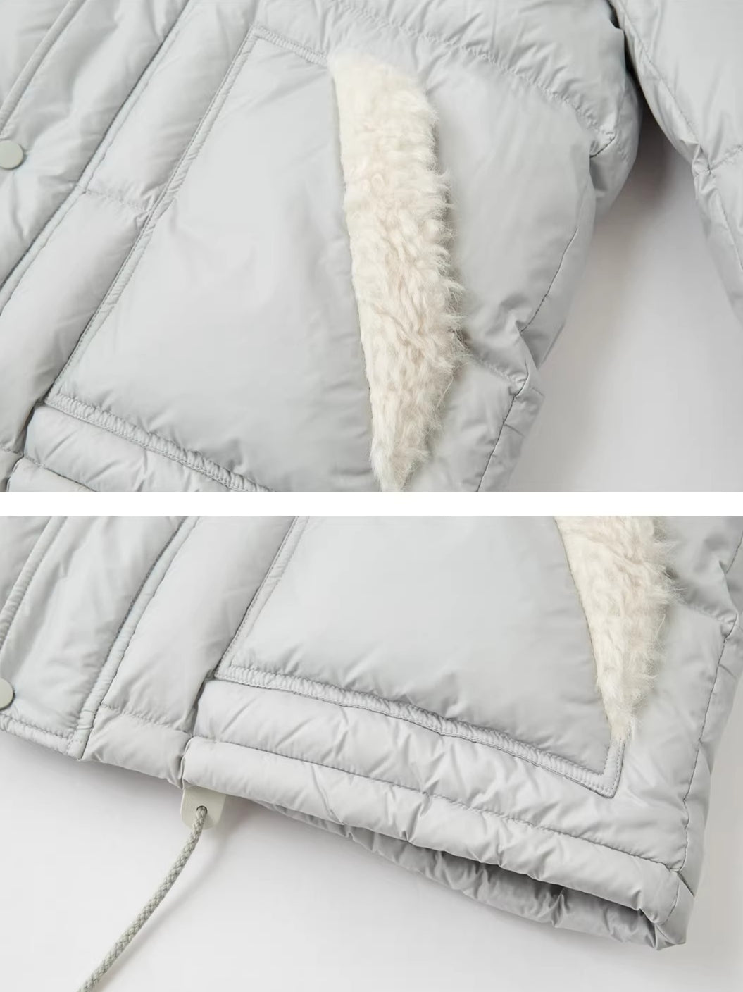 Shearling-Panel Stand-Collar Down Jacket