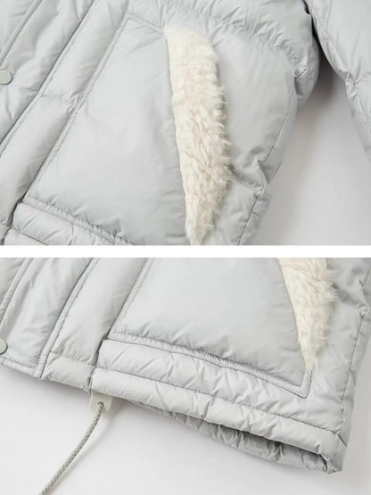 Shearling-Panel Stand-Collar Down Jacket