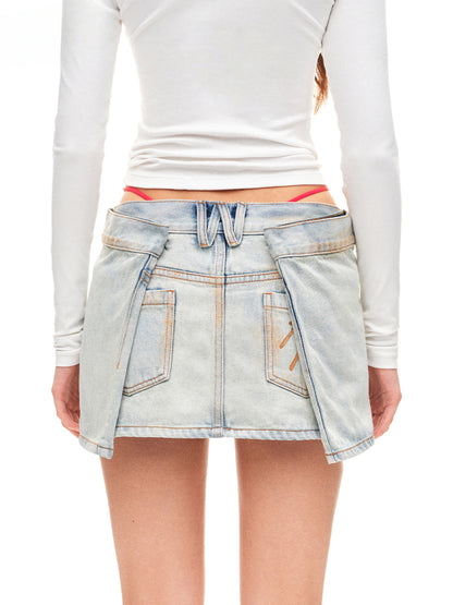 Washed Folded Low-waist Pencil Skirt - CHINASQUAD