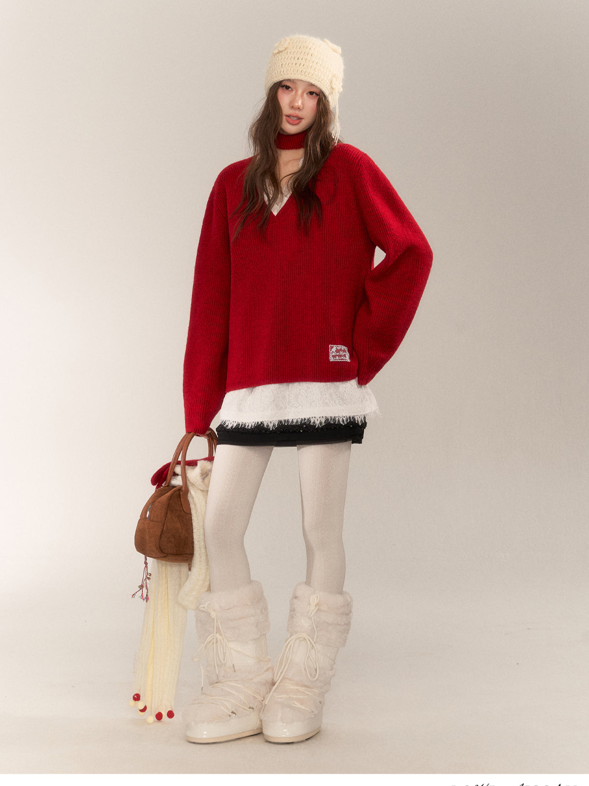 Halter V-Neck Loose Knit Sweater