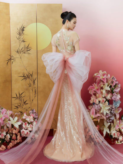 Blossom Whisper Sequin Embroidered Mermaid Evening Gown