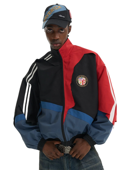 Distressed Cut-Out Color-Block Sport Jacket