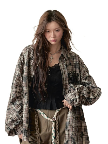 Color-blocked Plaid Long-sleeve Shirt Jacket