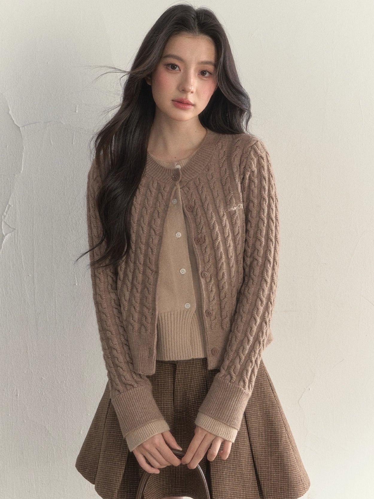“Hazelnut Latte” Detachable Collar Retro Knit Cardigan