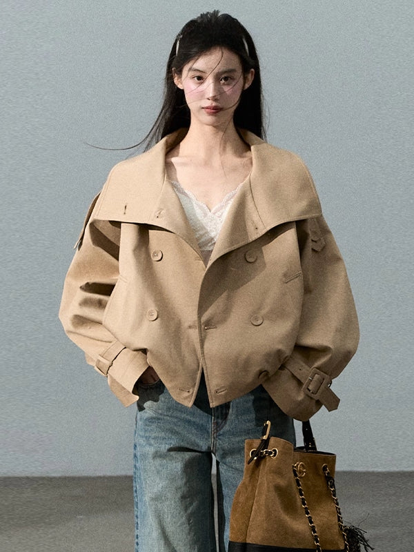 Double-Breasted Short Trench Jacket