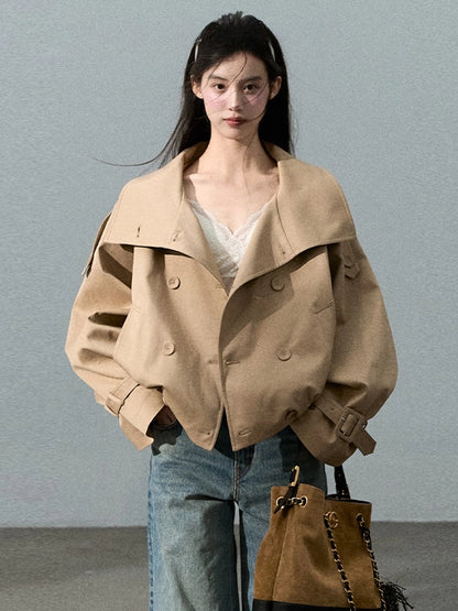 Double-Breasted Short Trench Jacket