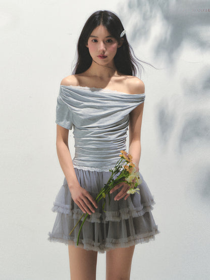 Fake Two-piece Off-the-Shoulder Short-sleeve T-shirt