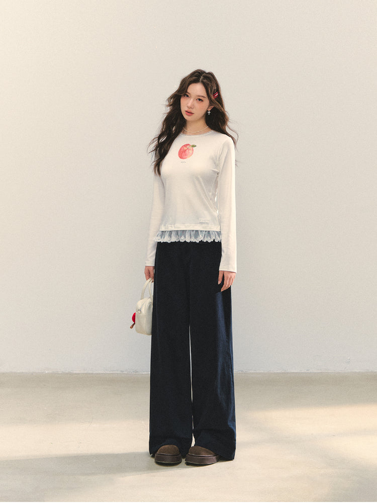 Fruit Print Lace-spliced T-Shirt - CHINASQUAD