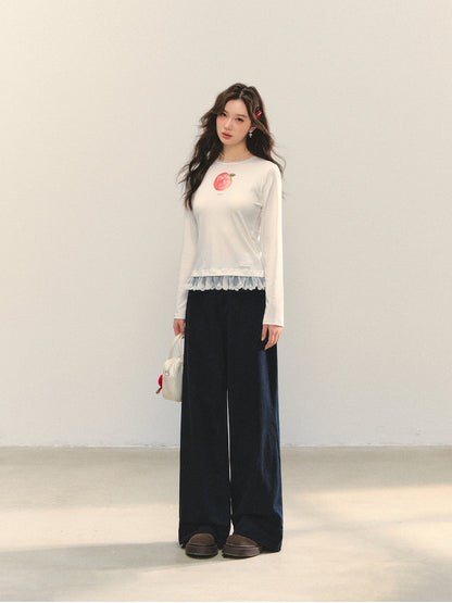 Fruit Print Lace-spliced T-Shirt - CHINASQUAD